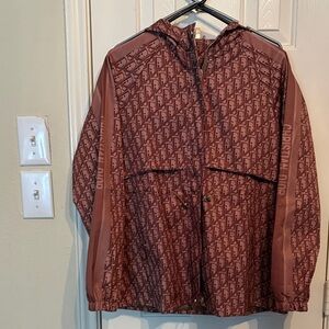 Dior Monogram Hooded Windbreaker Jacket in Dusty Rose/Brown